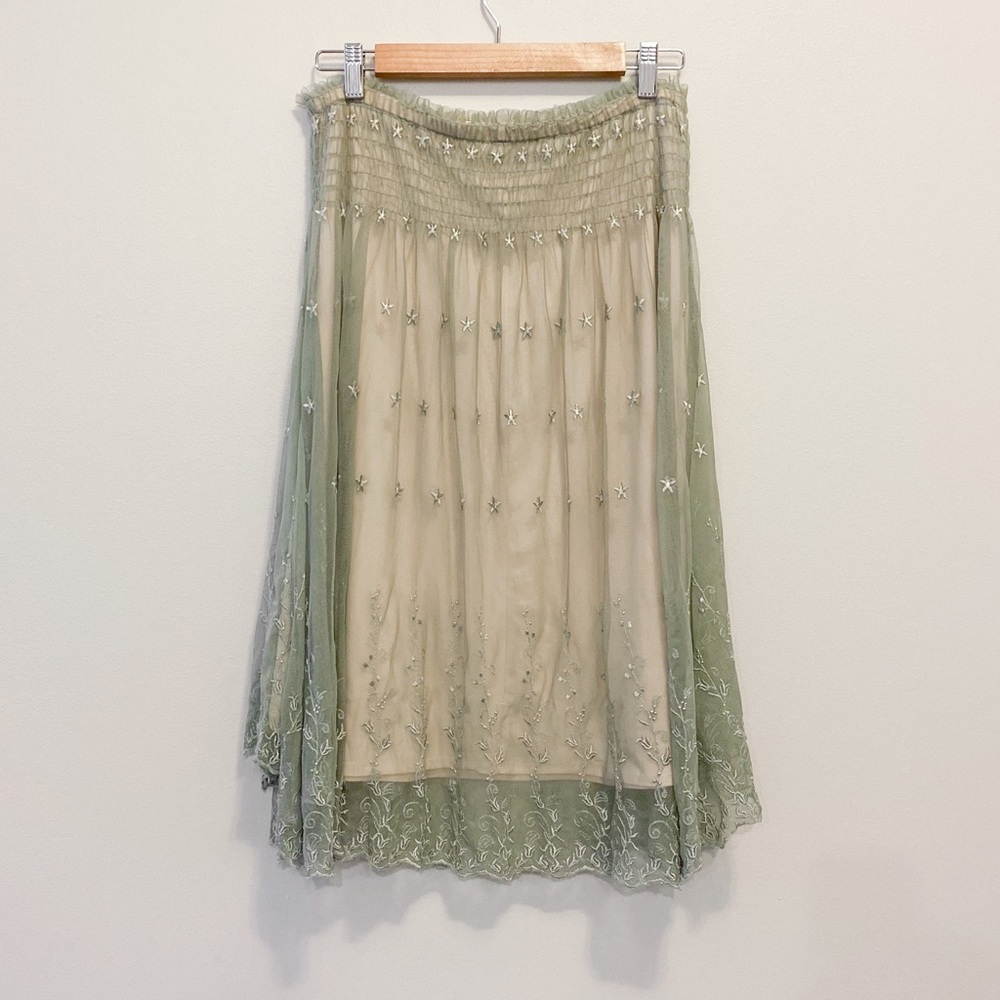 Max Studio Sheer Lined Floral Sage Skirt Size S